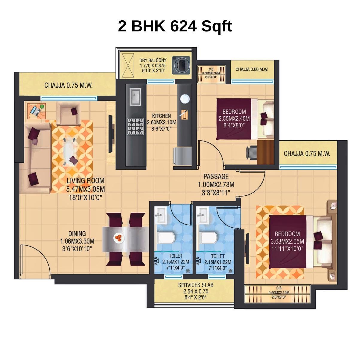 Vihang-Life-Hub-Capital-of-Life-Floor-Plan-2-BHK-624-Sqft